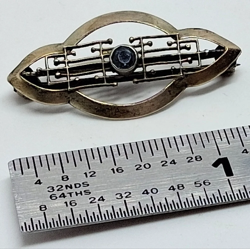* Vintage Antique PSCO Art Deco Gold Tone Pin Brooch